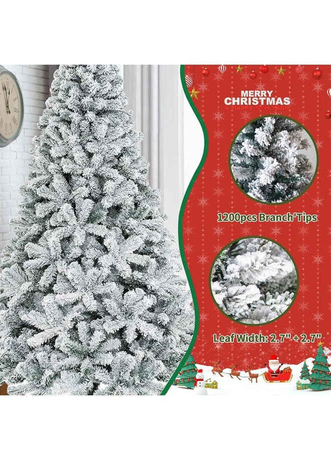 Beauenty 8FT Snow Flocked Christmas Tree,White Christmas Tree with 1600 Branch Tips,Snowy Holiday Xmas Tree Quick Assembly,Metal Hinges & Foldable Base Suitable for Home and Office Christmas Decorations - Image 2
