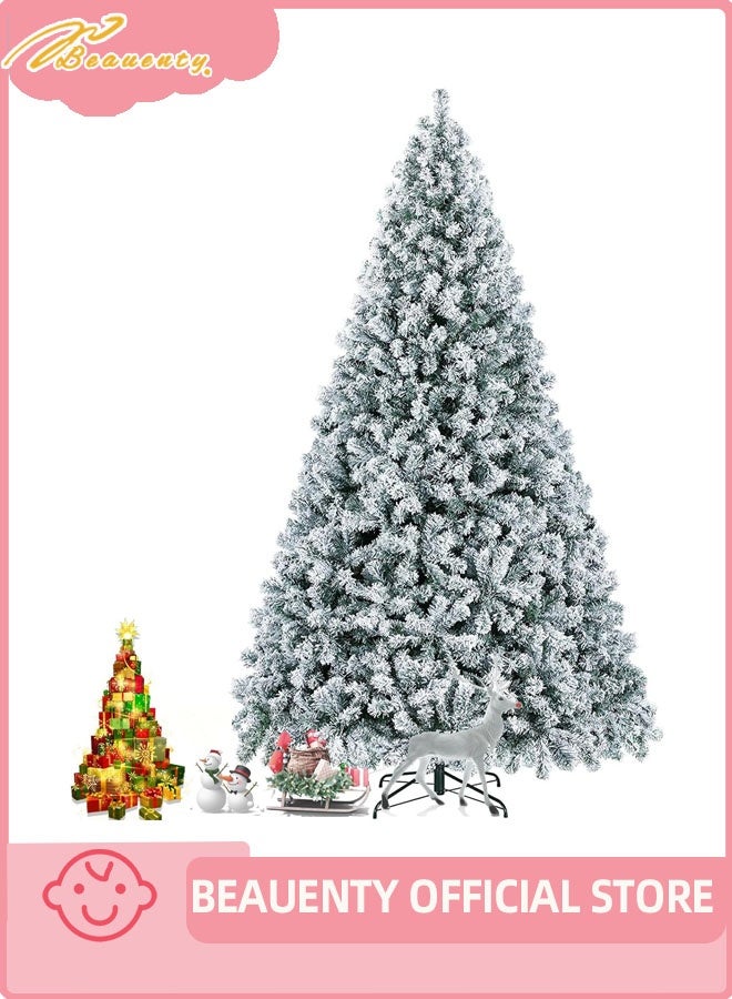 Beauenty 8FT Snow Flocked Christmas Tree,White Christmas Tree with 1600 Branch Tips,Snowy Holiday Xmas Tree Quick Assembly,Metal Hinges & Foldable Base Suitable for Home and Office Christmas Decorations - Image 1