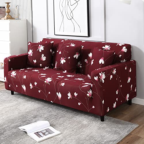 HOKIPO Stretchable Elastic Cover for Sofa 1 Seater, Wine Red Flowers (NEW2-AR-4093-D11) - Image 2