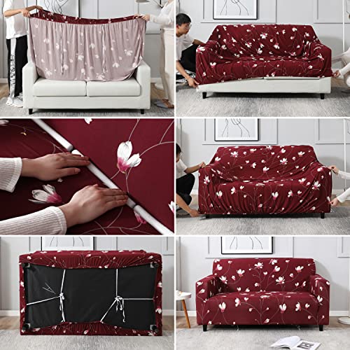 HOKIPO Stretchable Elastic Cover for Sofa 1 Seater, Wine Red Flowers (NEW2-AR-4093-D11) - Image 3