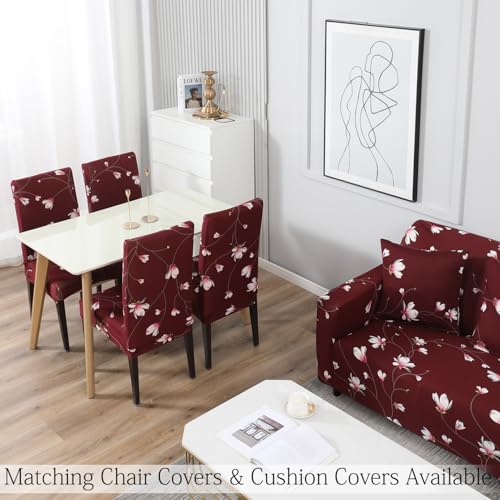 HOKIPO Stretchable Elastic Cover for Sofa 1 Seater, Wine Red Flowers (NEW2-AR-4093-D11) - Image 5