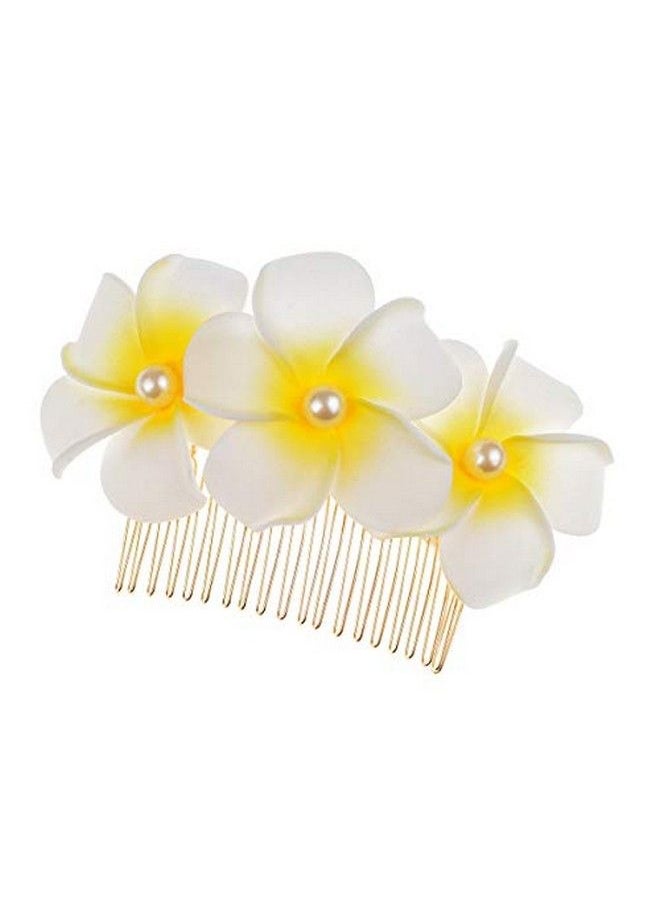 Love Sweety - Hawaiian Plumeria Pearl Hair Clips Flower Barrettes For Beach Party (Golden Combwhite) - Image 1