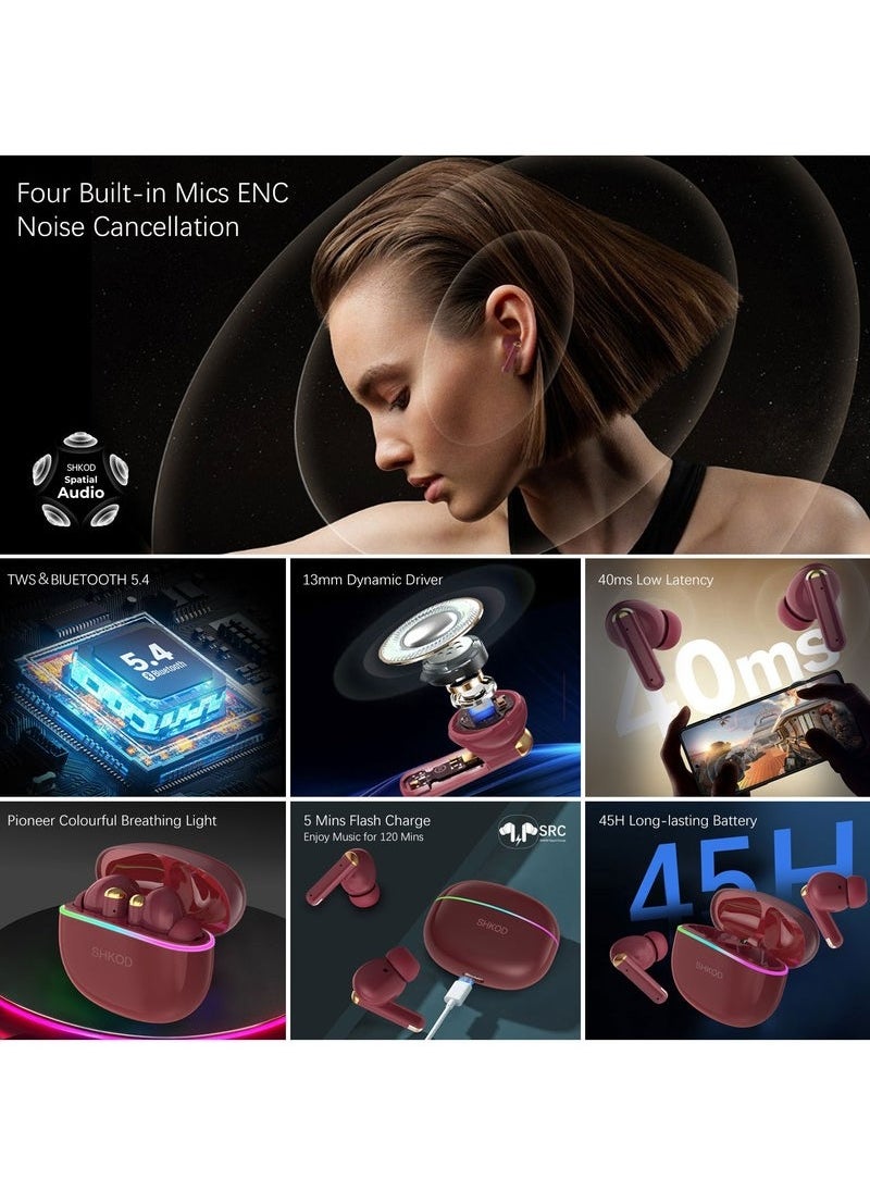 Bluetooth 5.4 13mm Dynamic Drivers 40 Ms Ultra-Low Latency Quad Mic ENC for HD Call Clarity 45 Hrs Playtime Lightning-Fast Charging, AirLits5 Pro True Wireless in-Ear Earbuds