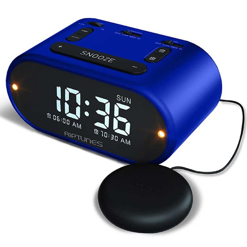 Riptunes Loud Alarm Clock with Bed Shaker for Heavy Sleepers Vibrating Alarm Clock for Hearing impaired Dual Alarm Clock for Bedroom with Vibrating Bed Shaker USB Charging Port Dimmer Snooze