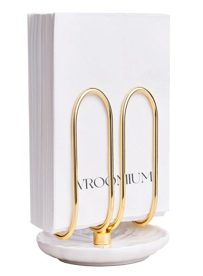 VROOMIUM Napkin Holder for Table, Ceramic Base Effortless Cleaning, 1 lb Weight, Gold Napkin Holders for Paper Napkins, Servilleteros para Mesas - Image 1