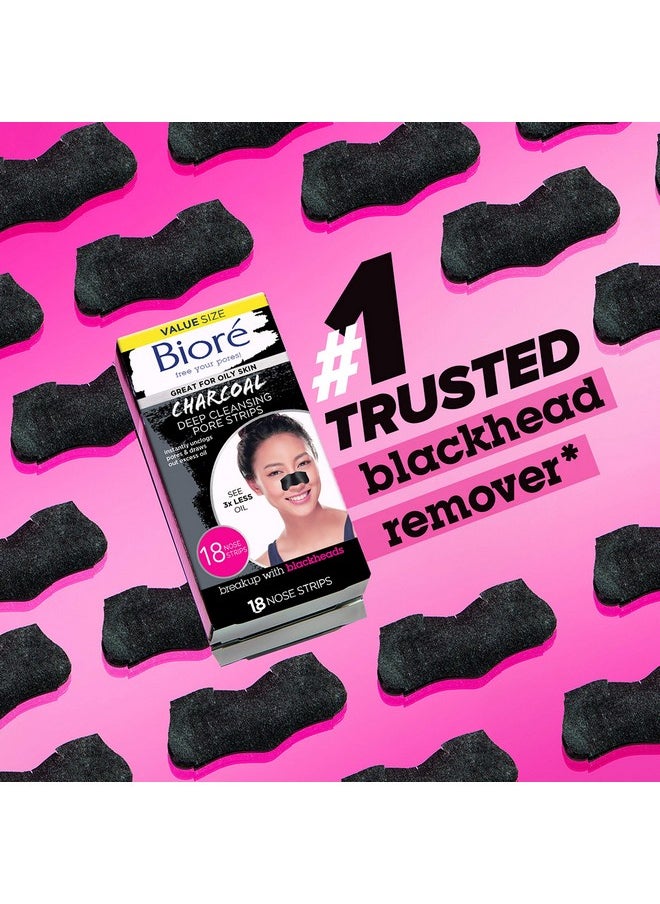 Biore - Bior√© Charcoal, Deep Cleansing Pore Strips, 18 Nose Strips For Blackhead Removal On Oily Skin, With Instant Pore Unclogging, Features Natural Charcoal, 3X Less Oily Feeling Skin - Image 1