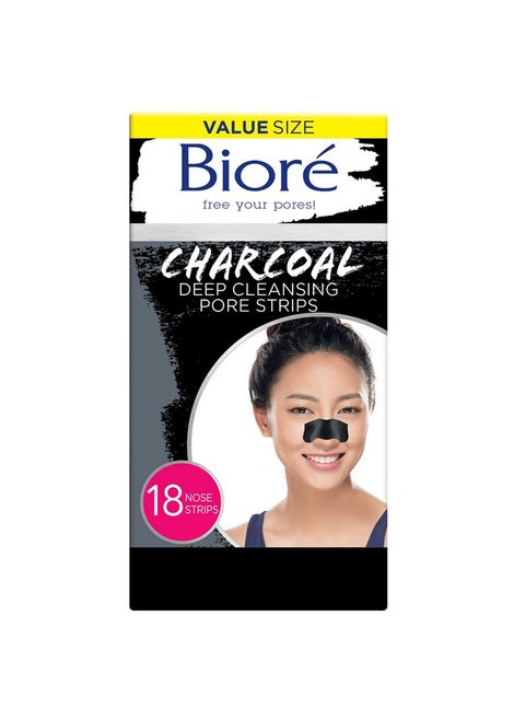 Bior√© Charcoal, Deep Cleansing Pore Strips, 18 Nose Strips For Blackhead Removal On Oily Skin, With Instant Pore Unclogging, Features Natural Charcoal, 3X Less Oily Feeling Skin