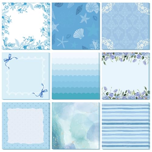 Saypacck 9 Pcs Aesthetic Sticky Notes Cute Pastel Self Stick Notepads Easy to Post Desk Supplies for Home Office Decor School Accessories Women Birthday Coworker Gifts(Blue) - Image 1