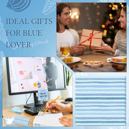 Saypacck 9 Pcs Aesthetic Sticky Notes Cute Pastel Self Stick Notepads Easy to Post Desk Supplies for Home Office Decor School Accessories Women Birthday Coworker Gifts(Blue) - Image 5