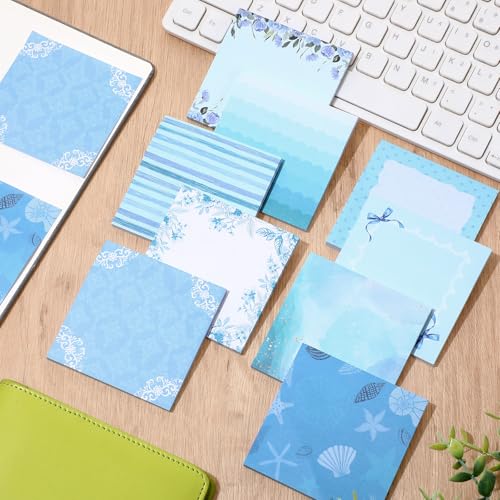 Saypacck 9 Pcs Aesthetic Sticky Notes Cute Pastel Self Stick Notepads Easy to Post Desk Supplies for Home Office Decor School Accessories Women Birthday Coworker Gifts(Blue) - Image 2