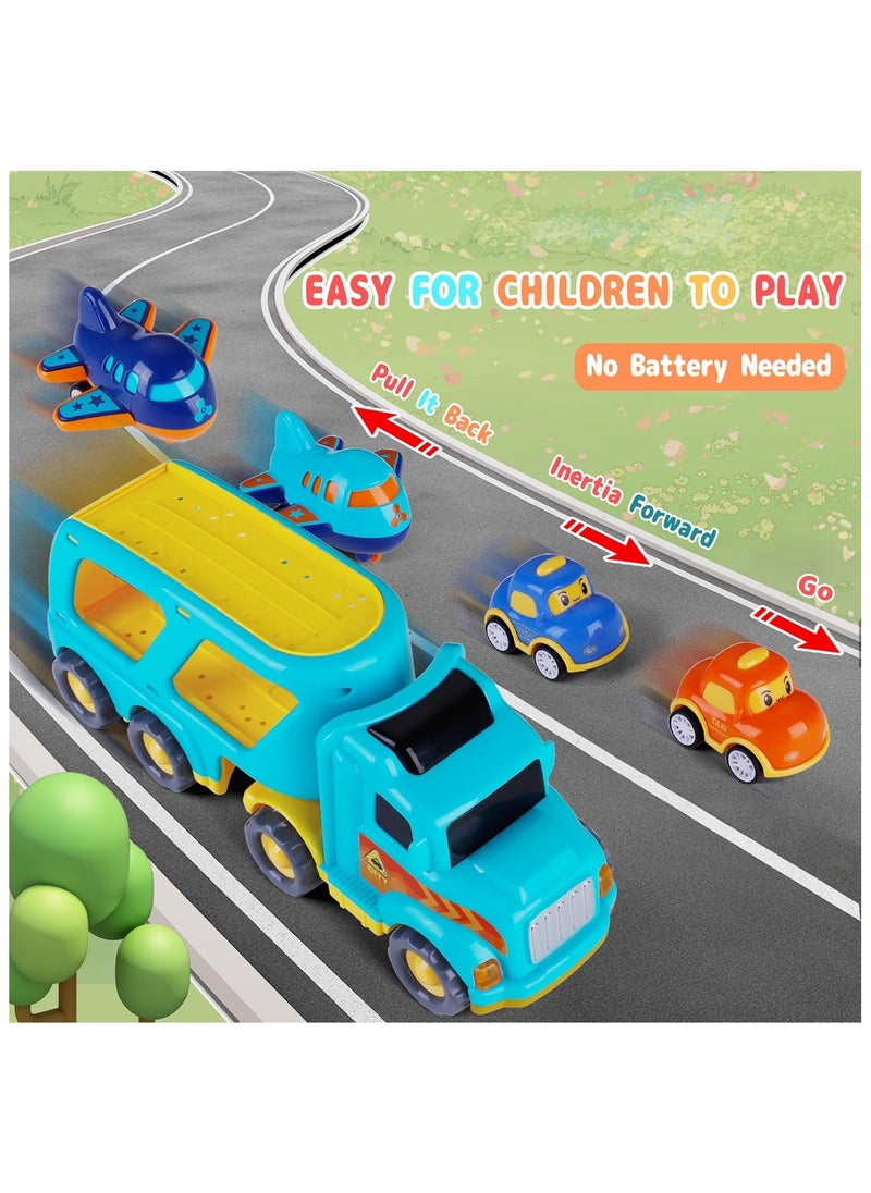 5 in 1 Toys Cars for 3 4 5 6 Years Old Toddlers Boys Girls Gifts, Transport Truck Toys with Sound & Light, Cute Pull Back Cars Vehicle Carrier Truck Set for Kids Birthday Christmas  - Image 3