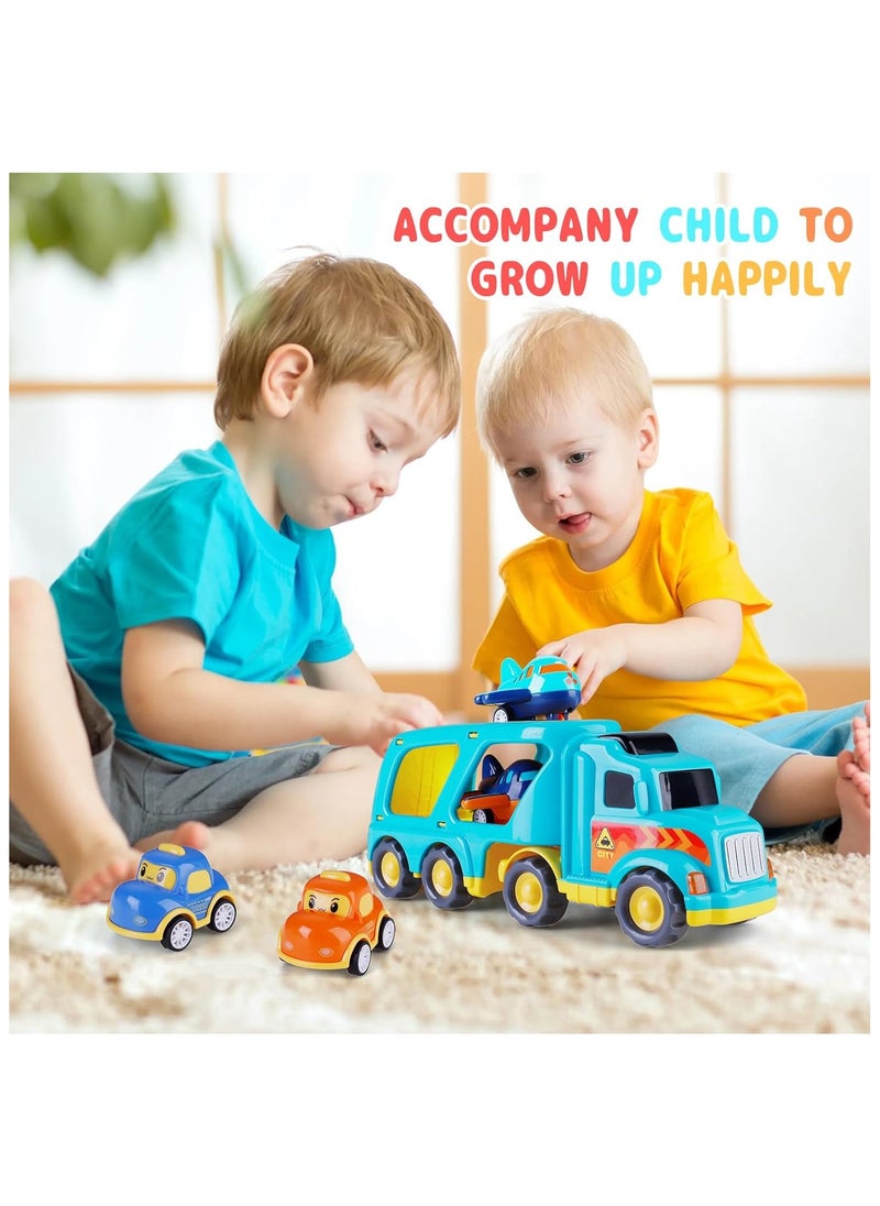 5 in 1 Toys Cars for 3 4 5 6 Years Old Toddlers Boys Girls Gifts, Transport Truck Toys with Sound & Light, Cute Pull Back Cars Vehicle Carrier Truck Set for Kids Birthday Christmas  - Image 5
