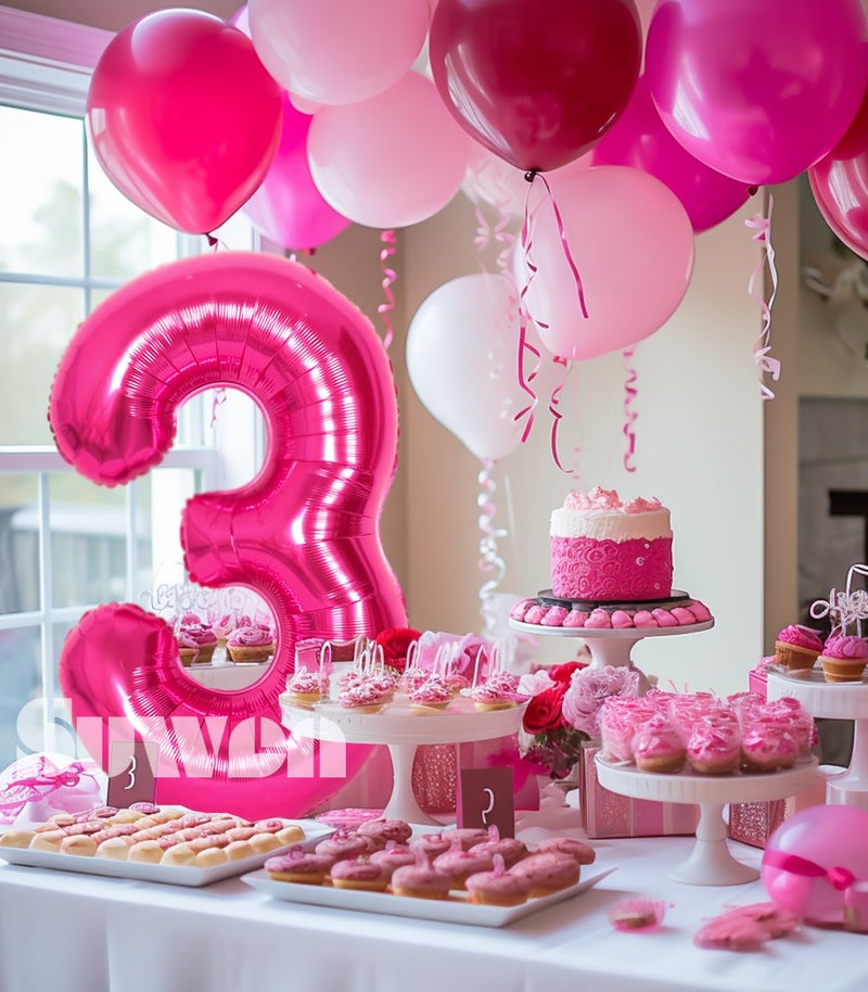 SUWEN 40 Inch Hot Pink Large 3 Number Balloons Big Foil Helium Number Balloons 0-9 Jumbo Happy 3rd Mylar Birthday Party Decorations for Girl Anniversary Party Supplies - Image 2