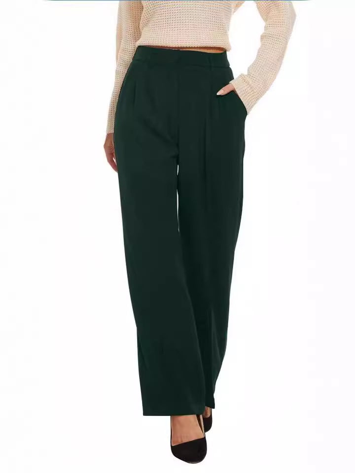 2024 Independent Station Work Clothing Drapedy Slimming Look High Waist Pure Color Wide Leg Pants Casual Trousers