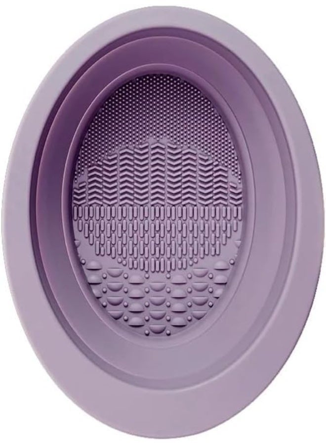 Silicone makeup brush cleaner, collapsible egg cleaning bowl, multi-functional washing mat, washable cleaning pad with suction base, brush not included (purple) - Image 1