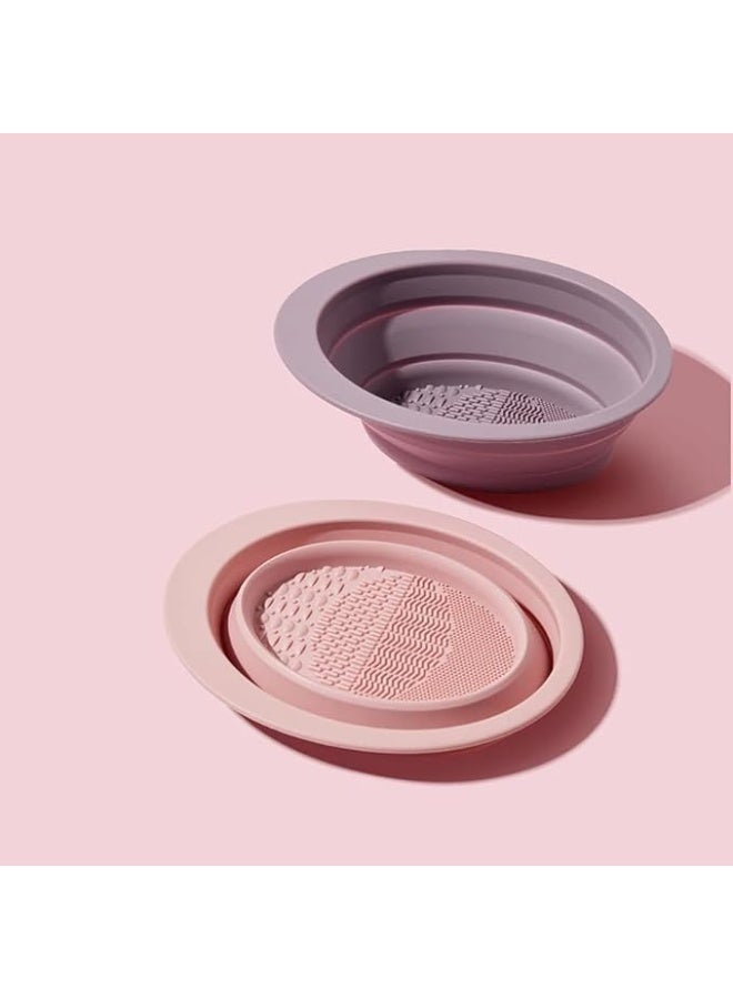 Silicone makeup brush cleaner, collapsible egg cleaning bowl, multi-functional washing mat, washable cleaning pad with suction base, brush not included (purple) - Image 2