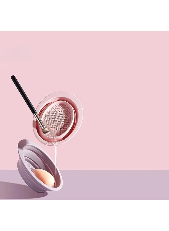 Silicone makeup brush cleaner, collapsible egg cleaning bowl, multi-functional washing mat, washable cleaning pad with suction base, brush not included (purple) - Image 3