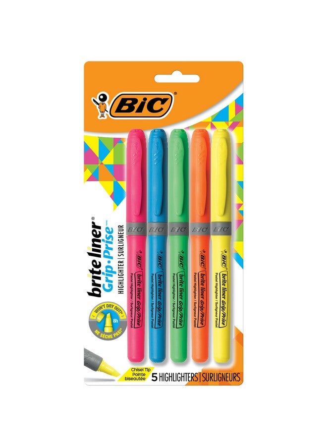 Bic BIC Brite Liner Grip Highlighter, Chisel Tip (1.6 mm), Assorted Colors, For Broad Highlighting & Fine Underlining, 5-Count - Image 1