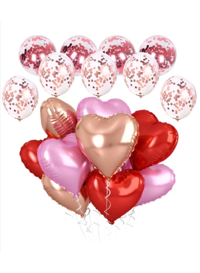 Multicolor Heart-Shaped Foil Balloons – 18-Inch Foil Balloons & 12-Inch Confetti Balloons for Birthday, Wedding & Party Decorations (Pack of 18 PCS) - Image 1