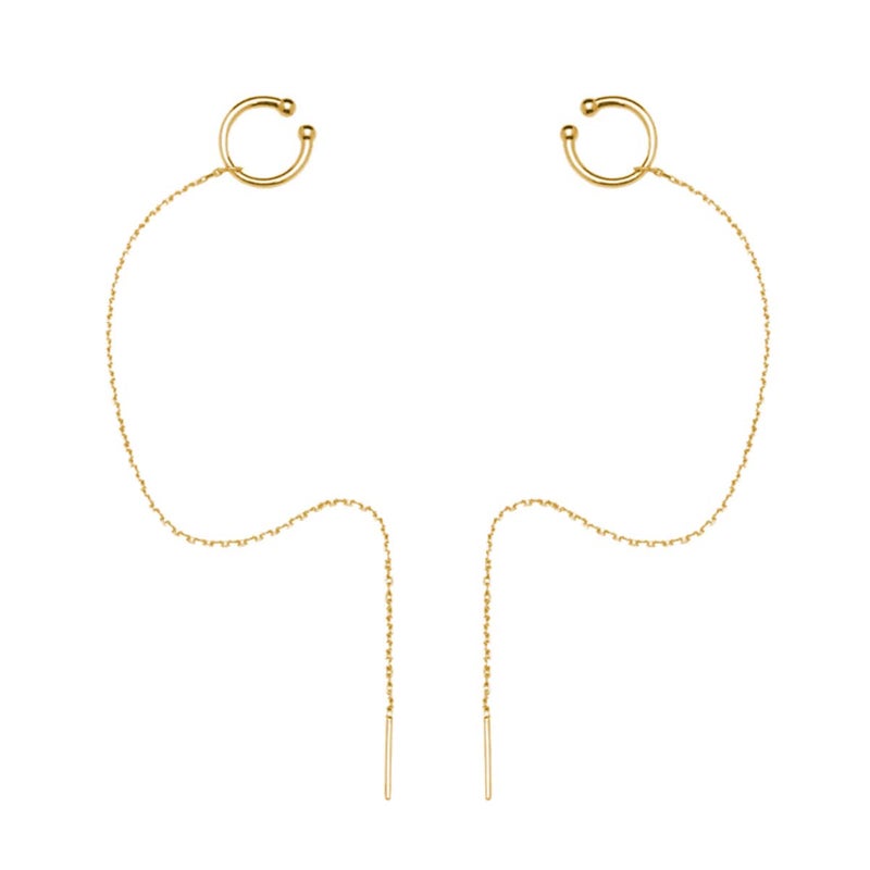 SLUYNZ 925 Sterling Silver Cuff Earrings Chain for Women Crawler Earrings Wrap Climber Earrings Cool Earrings(yellow gold) - Image 1