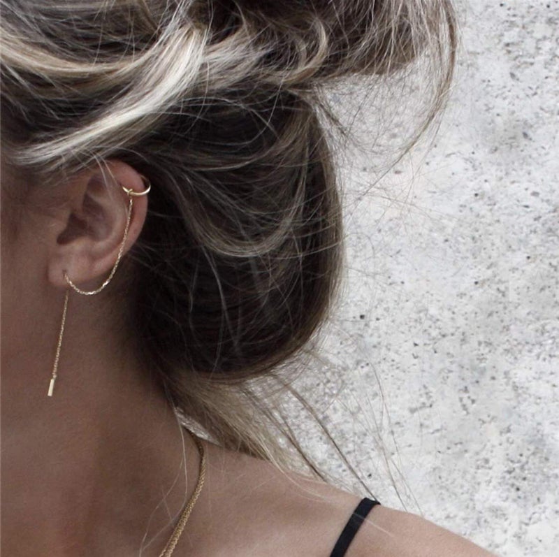 SLUYNZ 925 Sterling Silver Cuff Earrings Chain for Women Crawler Earrings Wrap Climber Earrings Cool Earrings(yellow gold) - Image 2