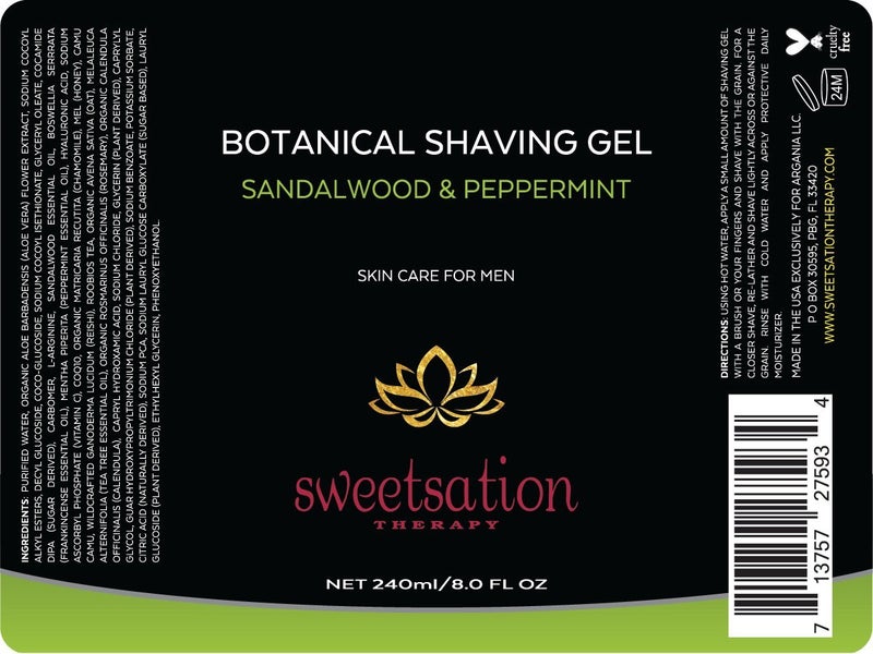 Sweetsation Therapy Botanical Shaving Gel, Sandalwood & Peppermint, 8oz All Natural Skin Care. For Smooth Gentle Shave. - Image 4