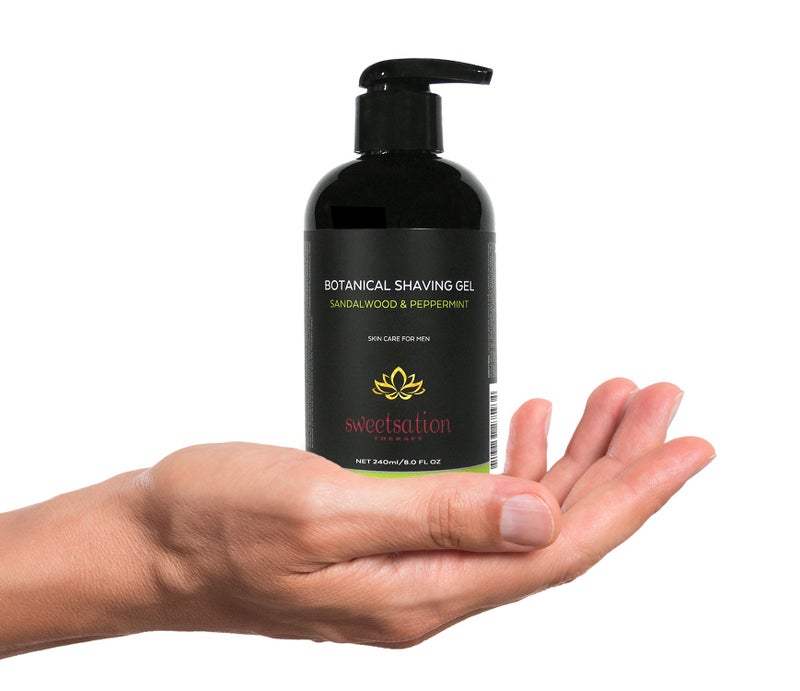 Sweetsation Therapy Botanical Shaving Gel, Sandalwood & Peppermint, 8oz All Natural Skin Care. For Smooth Gentle Shave. - Image 3