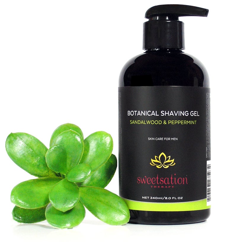 Sweetsation Therapy Botanical Shaving Gel, Sandalwood & Peppermint, 8oz All Natural Skin Care. For Smooth Gentle Shave. - Image 2