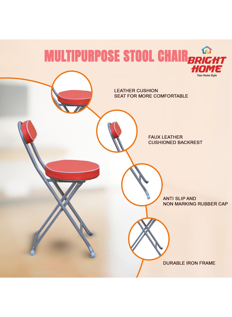 BRIGHT HOME Folding Stools Chair Mini Collapsible Chair Simple Bar Chair Dining Chair Portable Mini Stool Sturdy and Comfortable Folding Chair for Travel,  Garden, Camping(Red) - Image 3