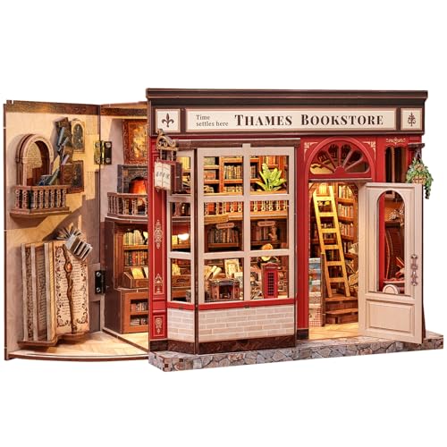 CUTEBEE Book Nook Kit DIY Miniature House Dollhouse Kit for Adults and Teens Booknook Tiny House Bookshelf 3D Wooden Puzzle Gifts for Family Thames Bookstore - Image 1