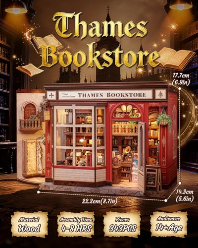 CUTEBEE Book Nook Kit DIY Miniature House Dollhouse Kit for Adults and Teens Booknook Tiny House Bookshelf 3D Wooden Puzzle Gifts for Family Thames Bookstore - Image 5