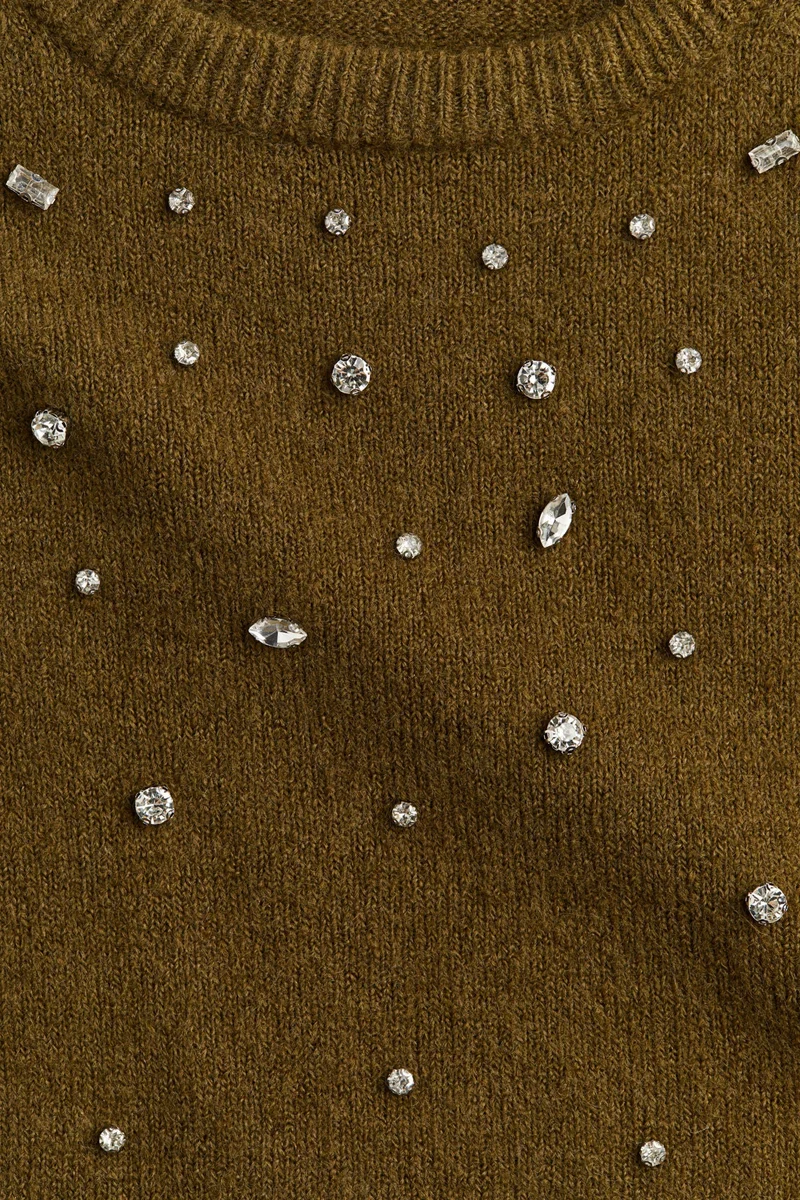 H&M Rhinestone-embellished fine-knit top