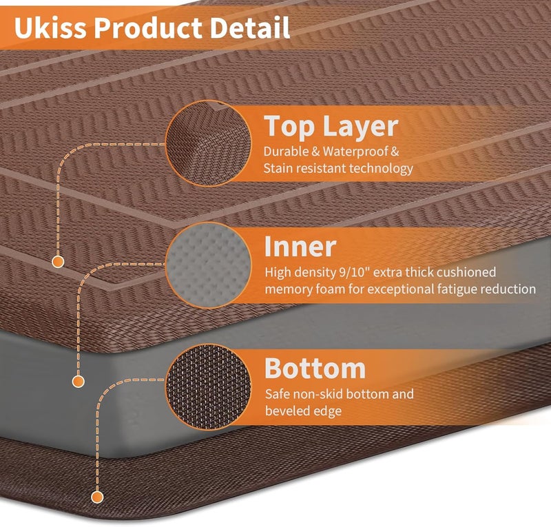 UKISS 9/10"" Extra Thick Cushioned Anti Fatigue Kitchen Mat, Waterproof High Density Foam Standing Desk Mat, Non-Slip Ergonomic Comfort Mat for Kitchen, Office,Workstation Black (Brown, 20" X 39") - Image 4