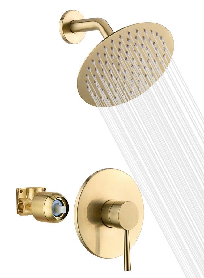 sumerain Brushed Gold Shower Faucet Set with 8 Inches Stainless Steel Rain Shower Head, Solid Brass Rough In Valve - Image 1