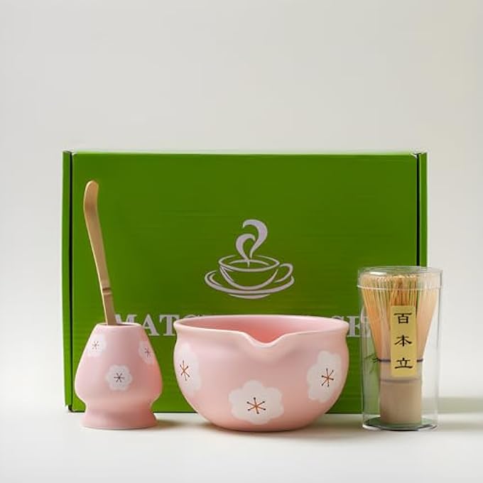 HIKKY Japanese Matcha Set 4Piece  Handmade Bamboo Whisk Chasen Scoop Bowl  Holder Authentic Ceremonial Kit For Green Tea Lovers - Image 1