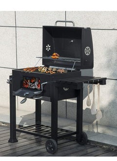 XiuWoo Barbecue Grill for BBQ Garden Camping Balcony Charcoal Grill Trolley Charcoal Tray Height Adjustable with Wheels Bottle Opener Stand Grill, Black  - Image 1