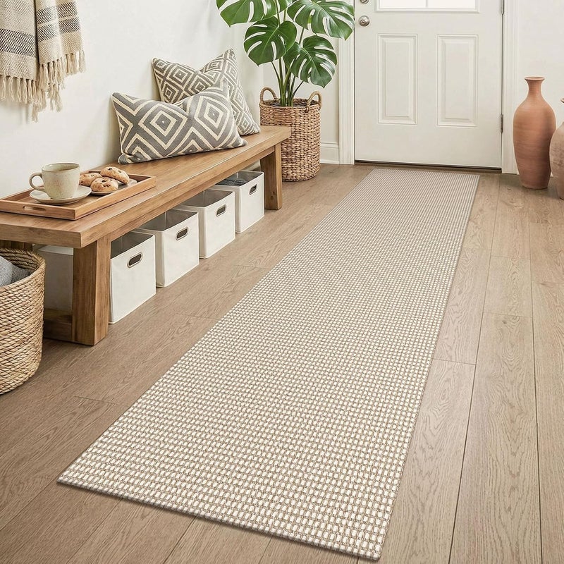 KOZYFLY Runners for Hallways 2x6 ft Washable Kitchen Runner Non Slip Rubber Backed Hall Runners Cotton Entryway Runner Rugs Floor Carpet for Indoor Backdoor Bedroom Kitchen, Ivory/Khaki - Image 1