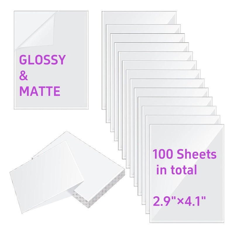 Self Adhesive Cold Lamination Sheets 2.9 x 4.1 inches 100 Sheets 50 Glossy and 50 Matte No Heat or Machine Required Self Sealing Pouches for Photos Cards ID Badges and Business Cards - Image 1
