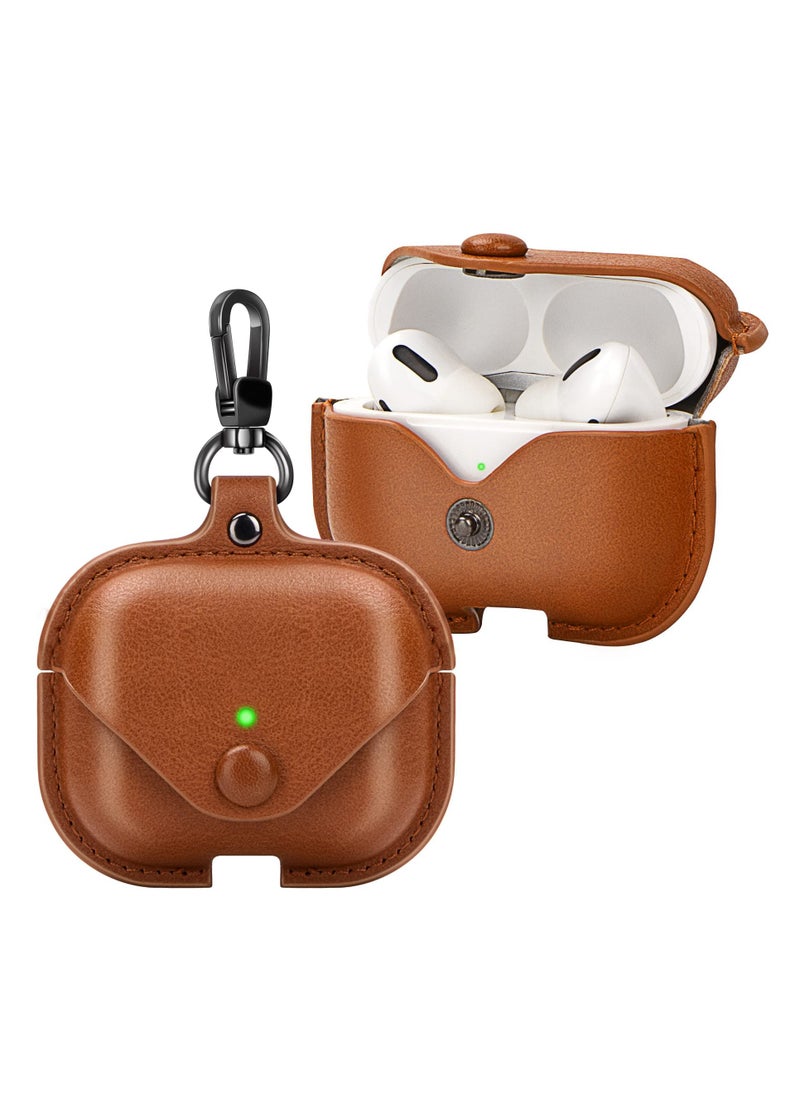 Generic Airpods Pro 2 Case with Keychain, Genuine Leather Protective Shockproof Scratch Resistant Soft Silicone Cover for Airpods Pro 2rd ,Front LED Visible - Brown  - Image 1