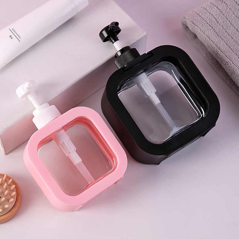 HENIRAG Hand Soap Dispenser for Bathroom 10oz Transparent Soap Pump Dispenser Small Plastic Combo Pink Black Soap Dispenser for Shower Gel Shampoo Dispenser with 8 Labels Pack2 - Image 1