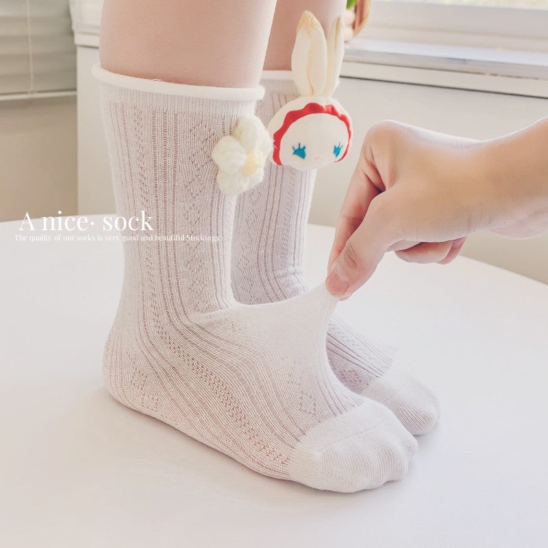 جوارب قطنية شبكية للأطفال بطول منتصف الساق بتصميم كرتوني ثلاثي الأبعاد وحافة ملفوفة - Image 5