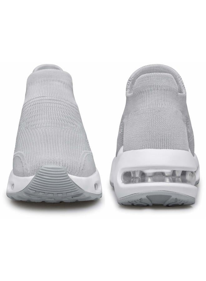 DOUSSPRT Womens Walking Sneakers Slip on Sock Shoes Lady Girls Nurse Mesh Air Cushion Platform Loafers Fashion Casual Light Grey US Size 9 9.5 - Image 2