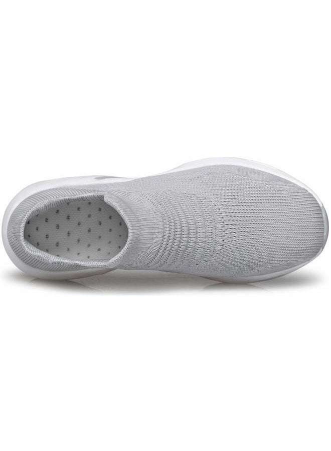 DOUSSPRT Womens Walking Sneakers Slip on Sock Shoes Lady Girls Nurse Mesh Air Cushion Platform Loafers Fashion Casual Light Grey US Size 9 9.5 - Image 3