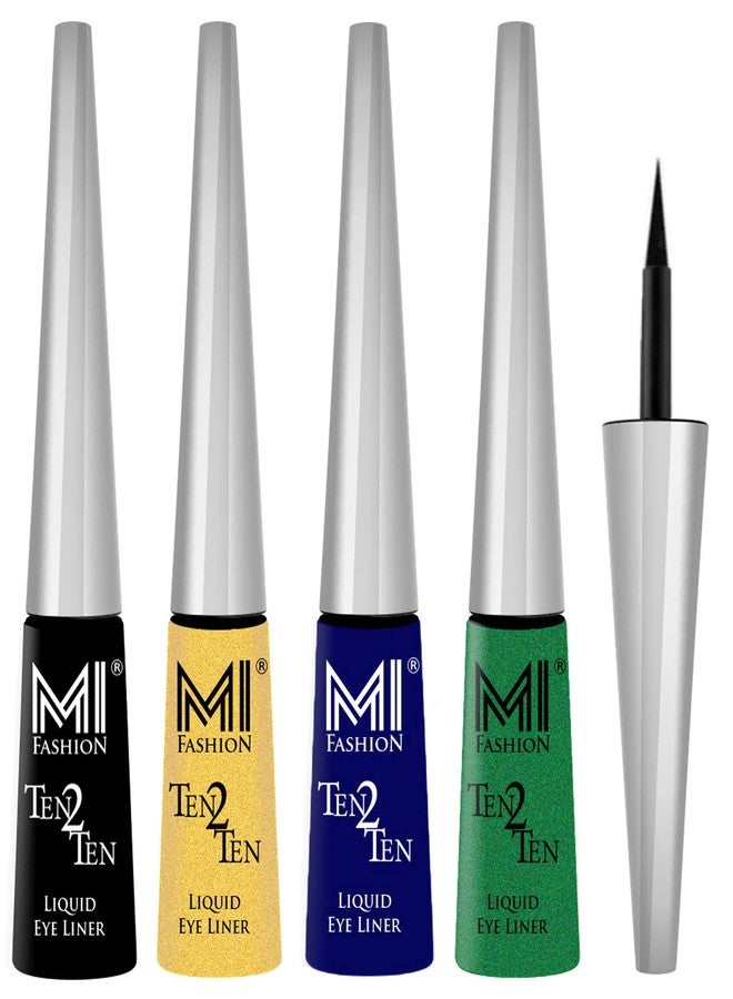 MI Fashion Colored Liquid Eyeliners Combo of 4 Pcs Water Resistant Cruelty Free High Shine Long Stay - Black, Shimmer Golden, Navy Blue, Shimmer Green - Image 2