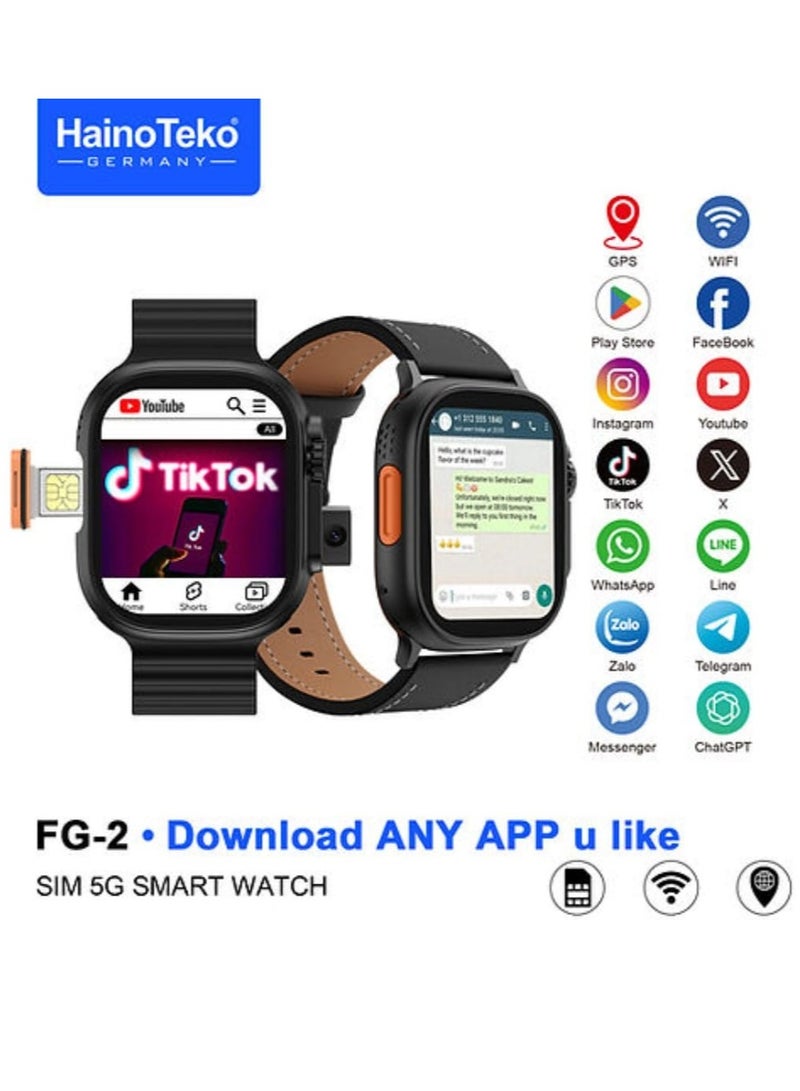 Haino Teko FG-2 Android Smart Watch with 5G SIM Support Built-in Front and Back Camera GPS Tracking Fitness Monitoring for Women and Men Perfect for Calls Messaging Navigation and Health Tracking - Image 1