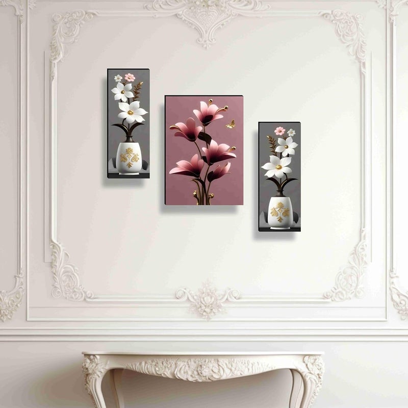 SAF Paintings flower pot for Wall Decoration - Set Of 3, 3d modern art Painting for Living Room Large Size with Frames for Home Decoration, Hotel, Office painting 50.8 cm x 30.48 cm SANFJM36037 - Image 3
