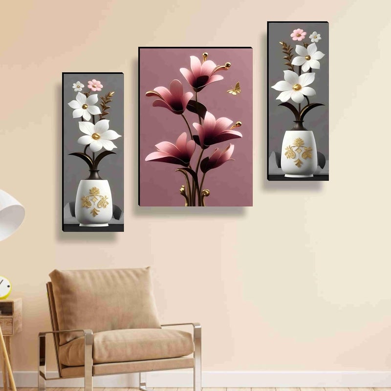 SAF Paintings flower pot for Wall Decoration - Set Of 3, 3d modern art Painting for Living Room Large Size with Frames for Home Decoration, Hotel, Office painting 50.8 cm x 30.48 cm SANFJM36037 - Image 2