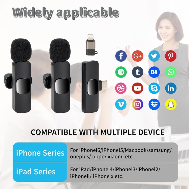 ميكروفون لافاليير لاسلكي مع خاصية إلغاء الضوضاء من HiAlice لجهاز iPhone و iPad و Android - ميكروفون صغير للتسجيل الفيديو، البث المباشر، الفلوجينغ، يوتيوب، تيك توك، فيسبوك، زوم - Image 2