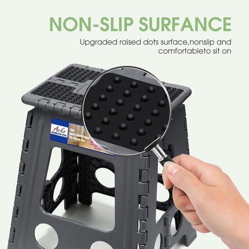 Acko Folding Step Stool Foldable 16 Inch Stools for Adults and Kids, Plastic Stools Tall 400 lbs Capacity, Collapsible Stool for Kitchen, Stepping Foot Stool with Handle, Dot Grey, 1 PC - Image 5