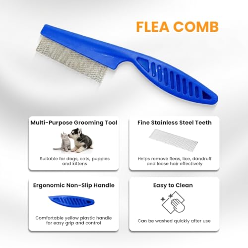 PET FUN 5-in-1 Pet Grooming Tool Combo | Flea Comb, Auto Slicker, Nail Cutter, Shampoo Brush & Palm Glove | All-in-One Grooming Kit for Dogs & Cats | Bathing, Shedding & Nail Trimming (Multicolor) - Image 4